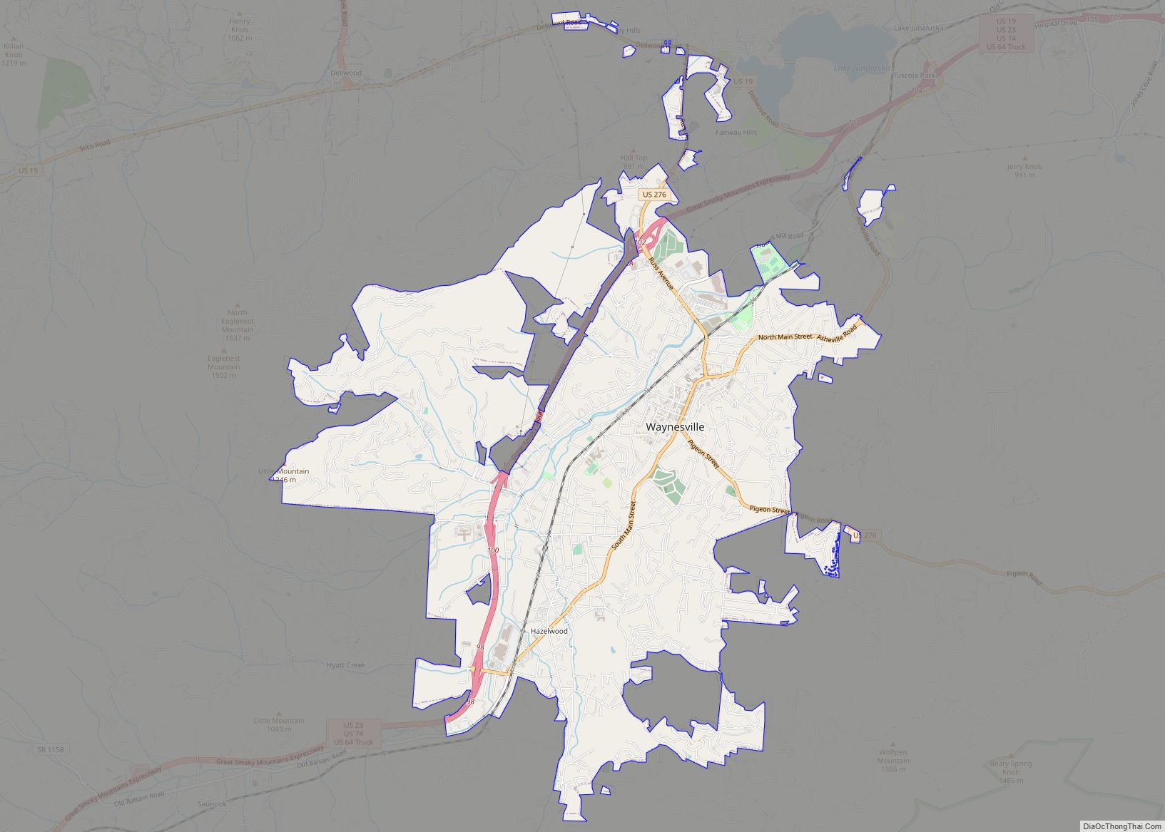 Map of Waynesville town, North Carolina