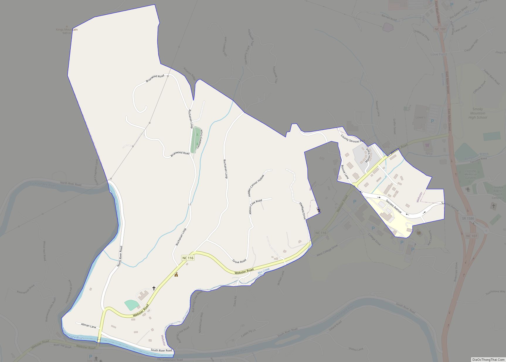 Map of Webster town, North Carolina