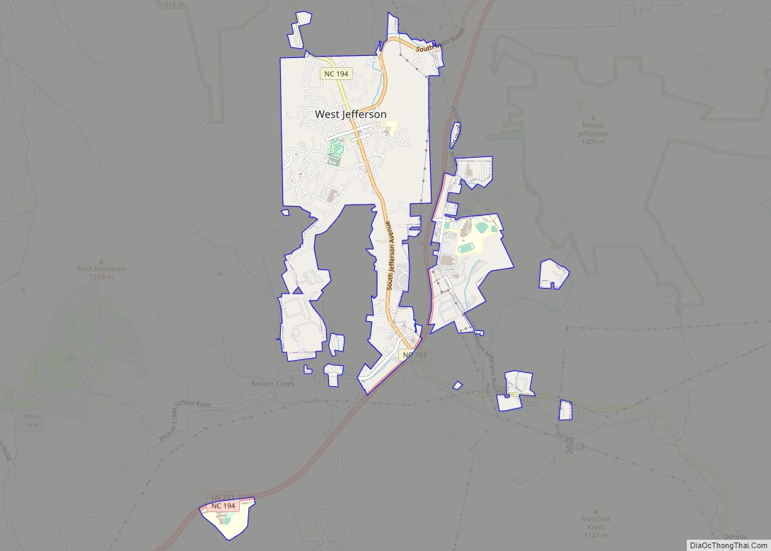 Map of West Jefferson town, North Carolina