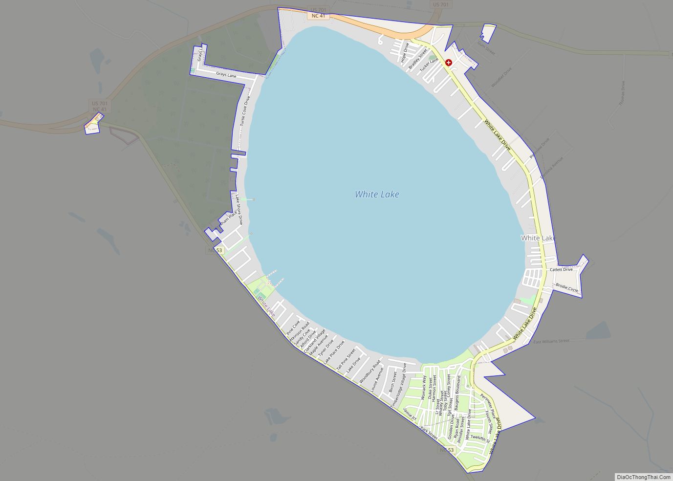 Map of White Lake town, North Carolina