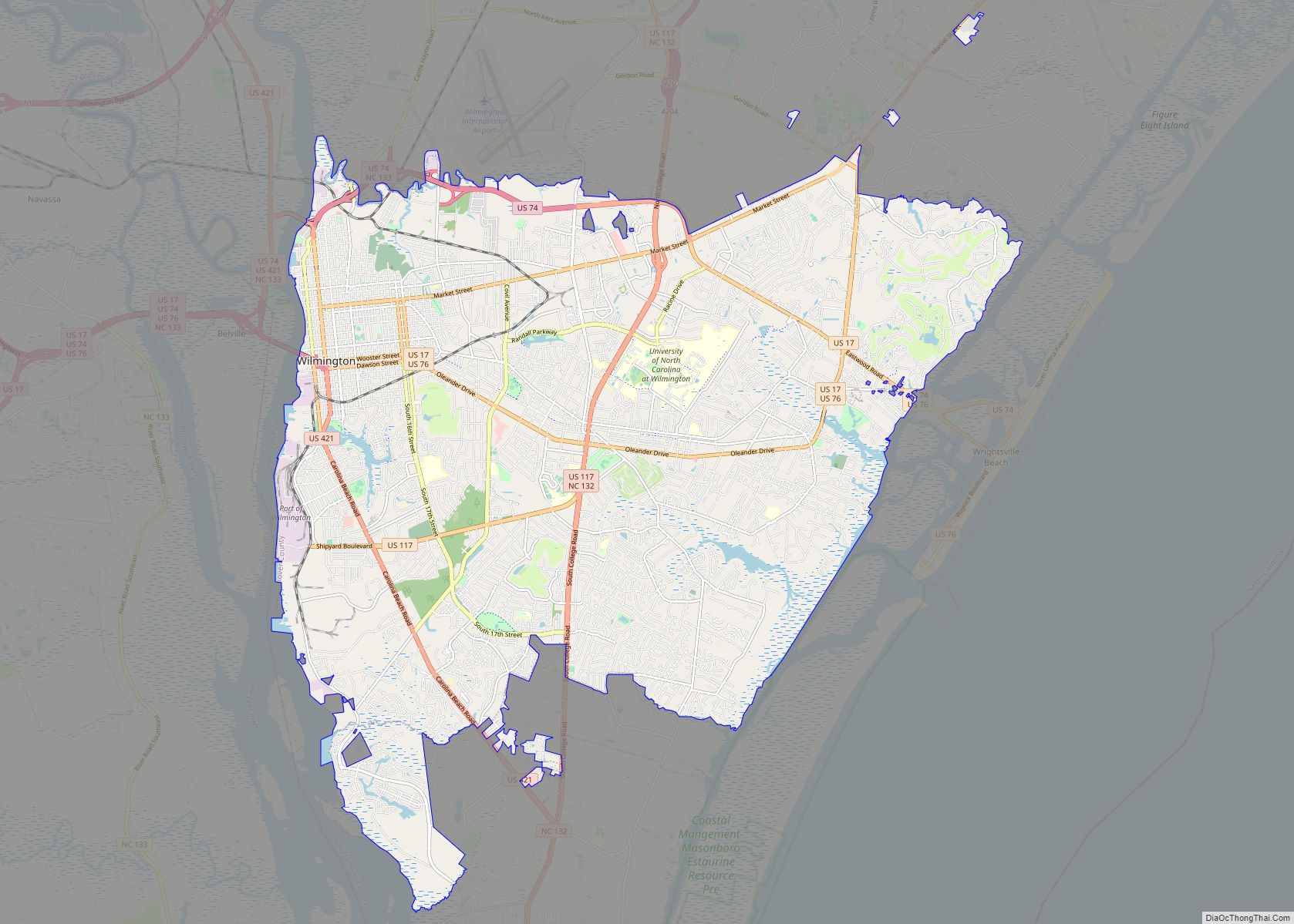 Map of Wilmington city, North Carolina