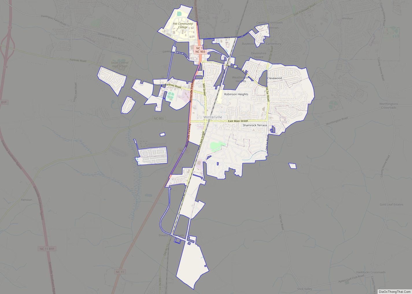 Map of Winterville town, North Carolina