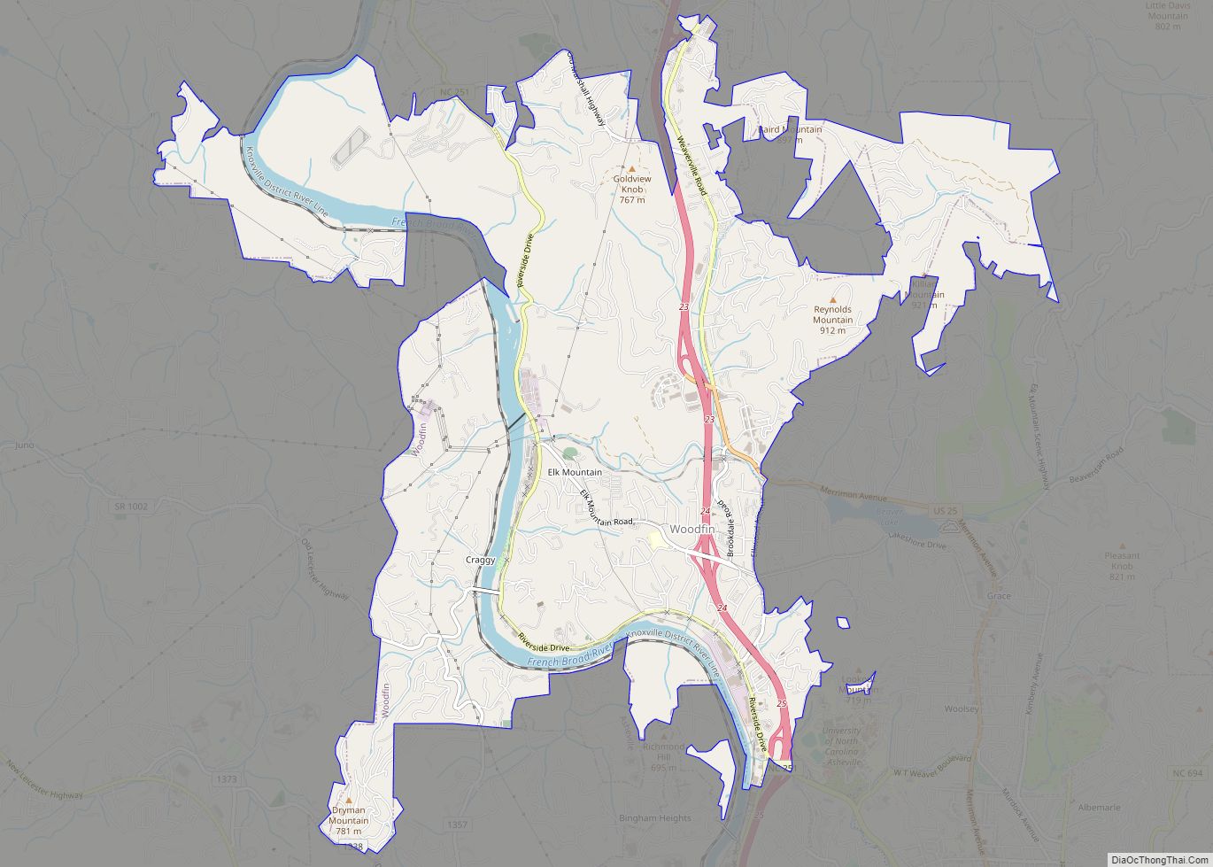 Map of Woodfin town