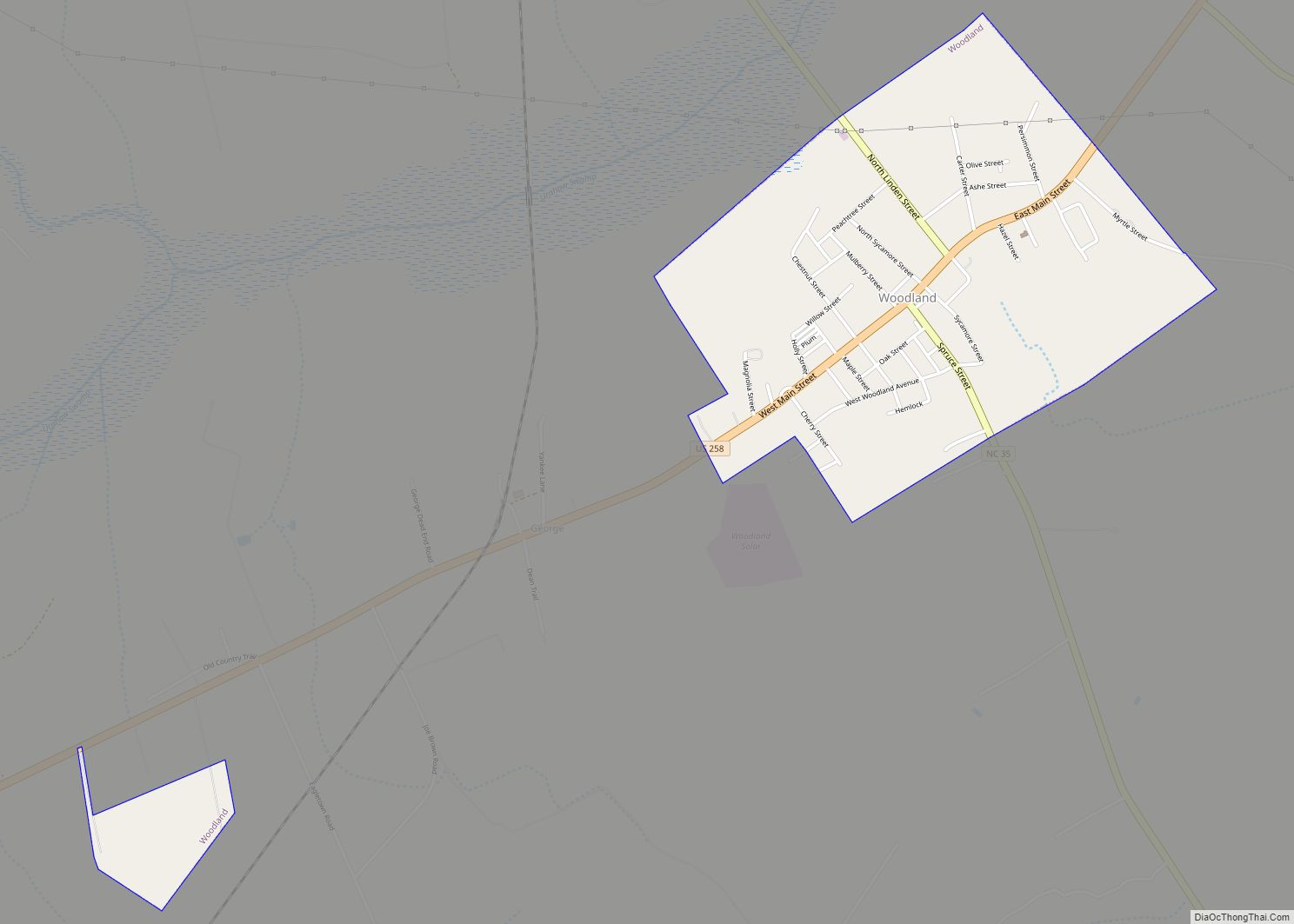 Map of Woodland town, North Carolina