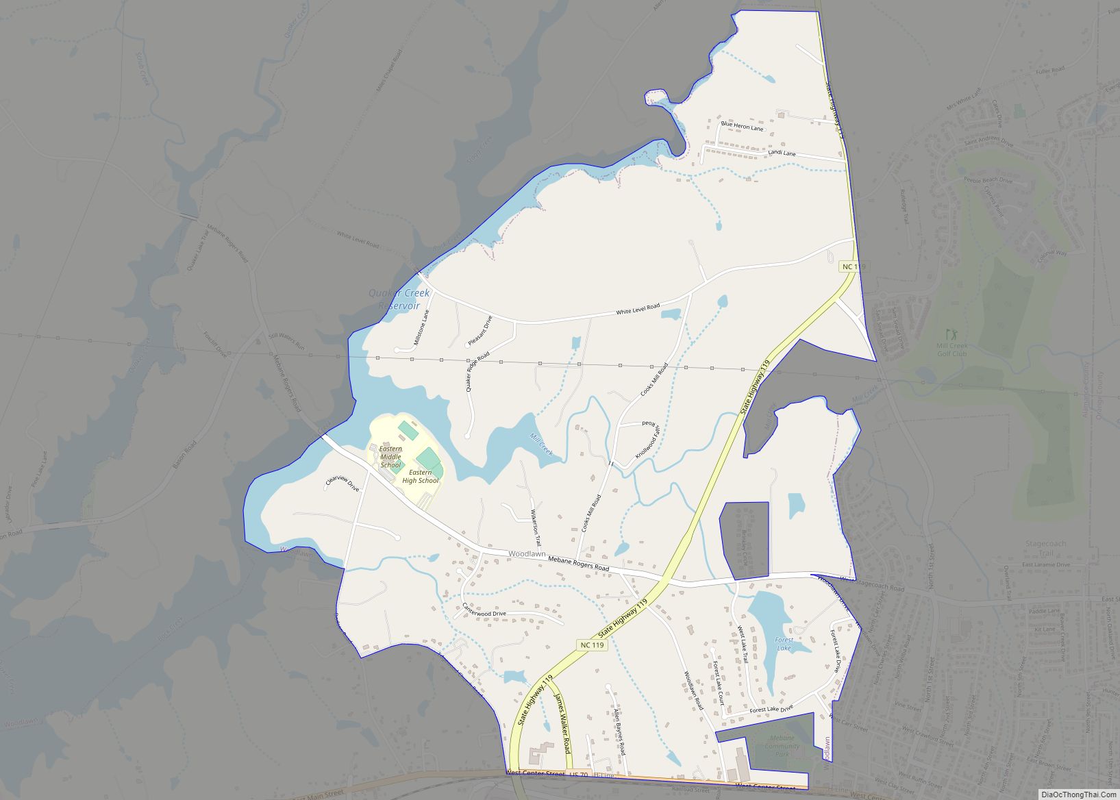 Map of Woodlawn CDP, North Carolina
