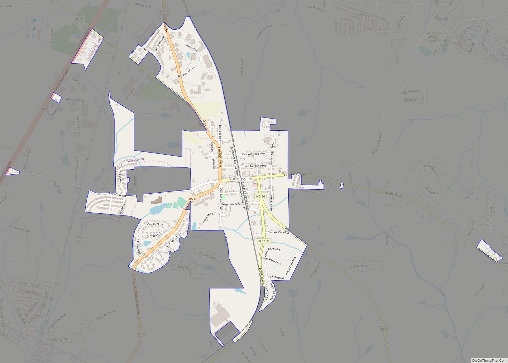 Map of Youngsville town, North Carolina