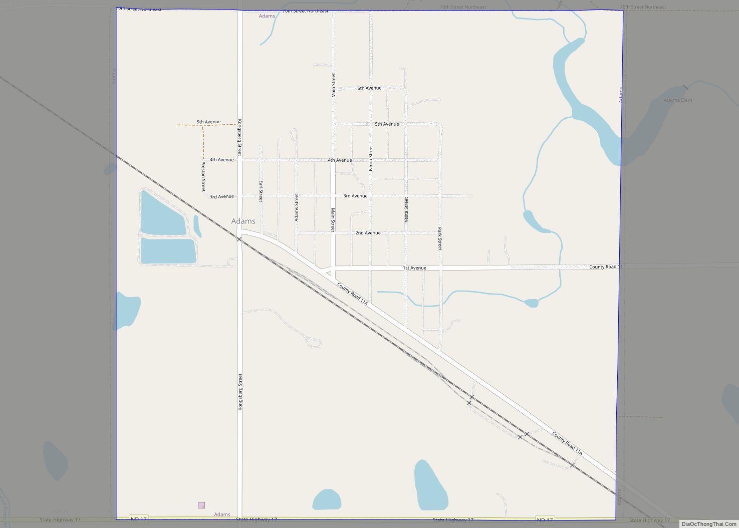 Map of Adams city, North Dakota