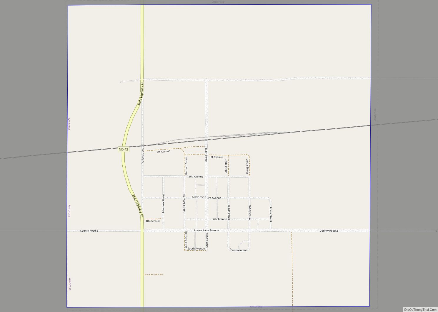 Map of Ambrose city, North Dakota