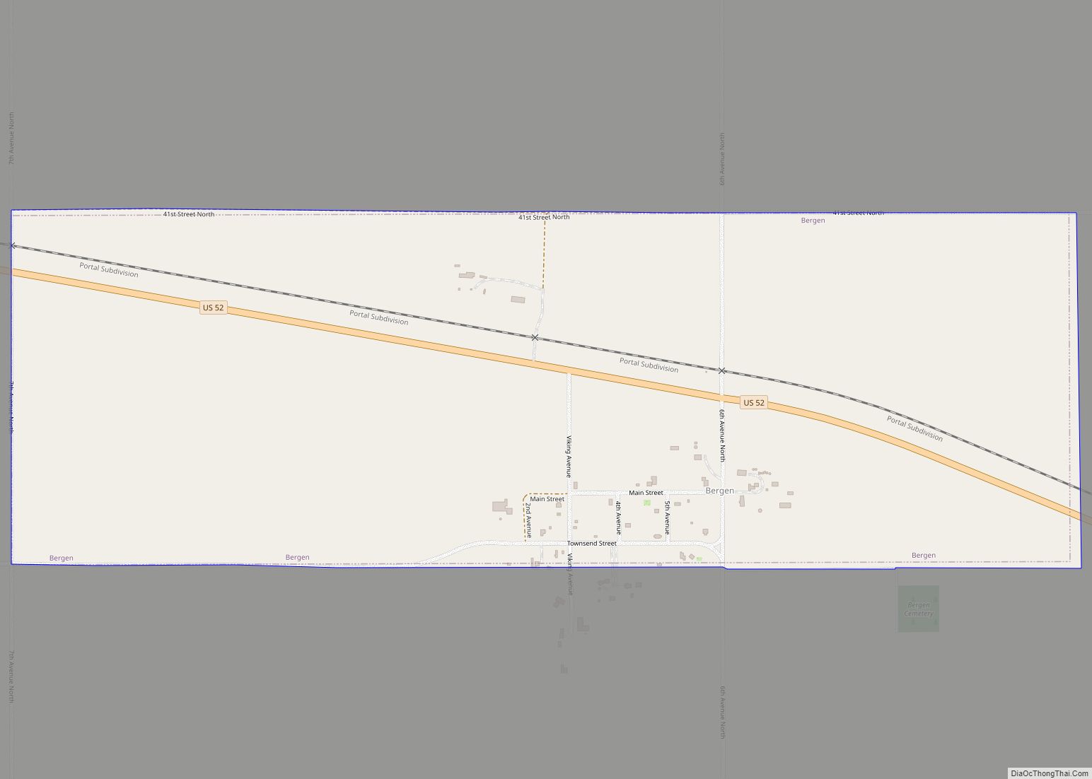 Map of Bergen city, North Dakota