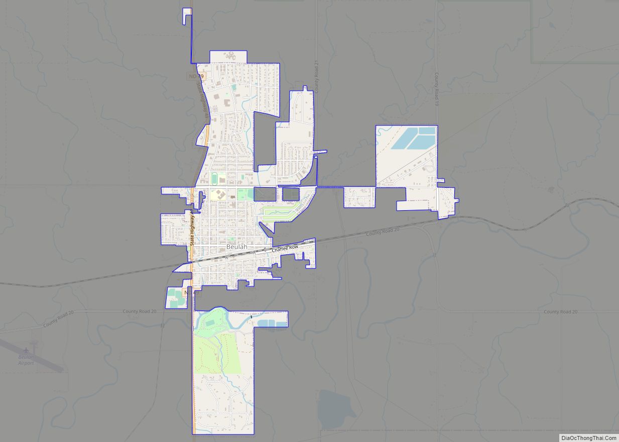 Map of Beulah city, North Dakota