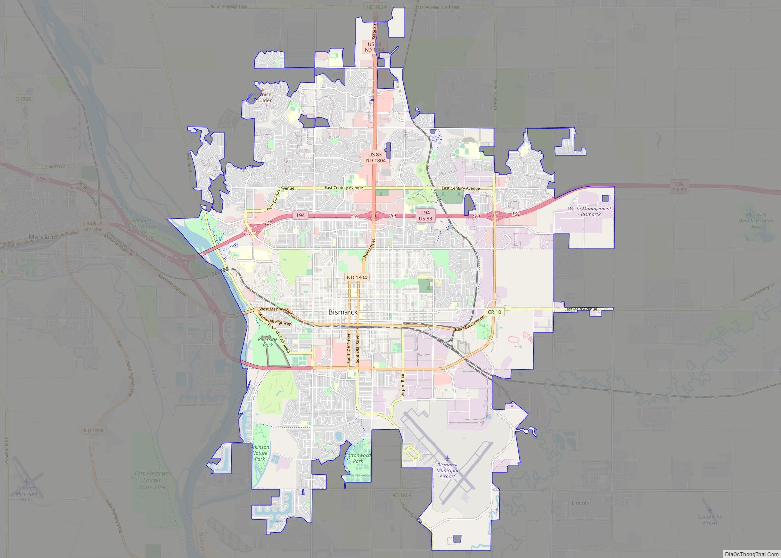 Map of Bismarck city, North Dakota