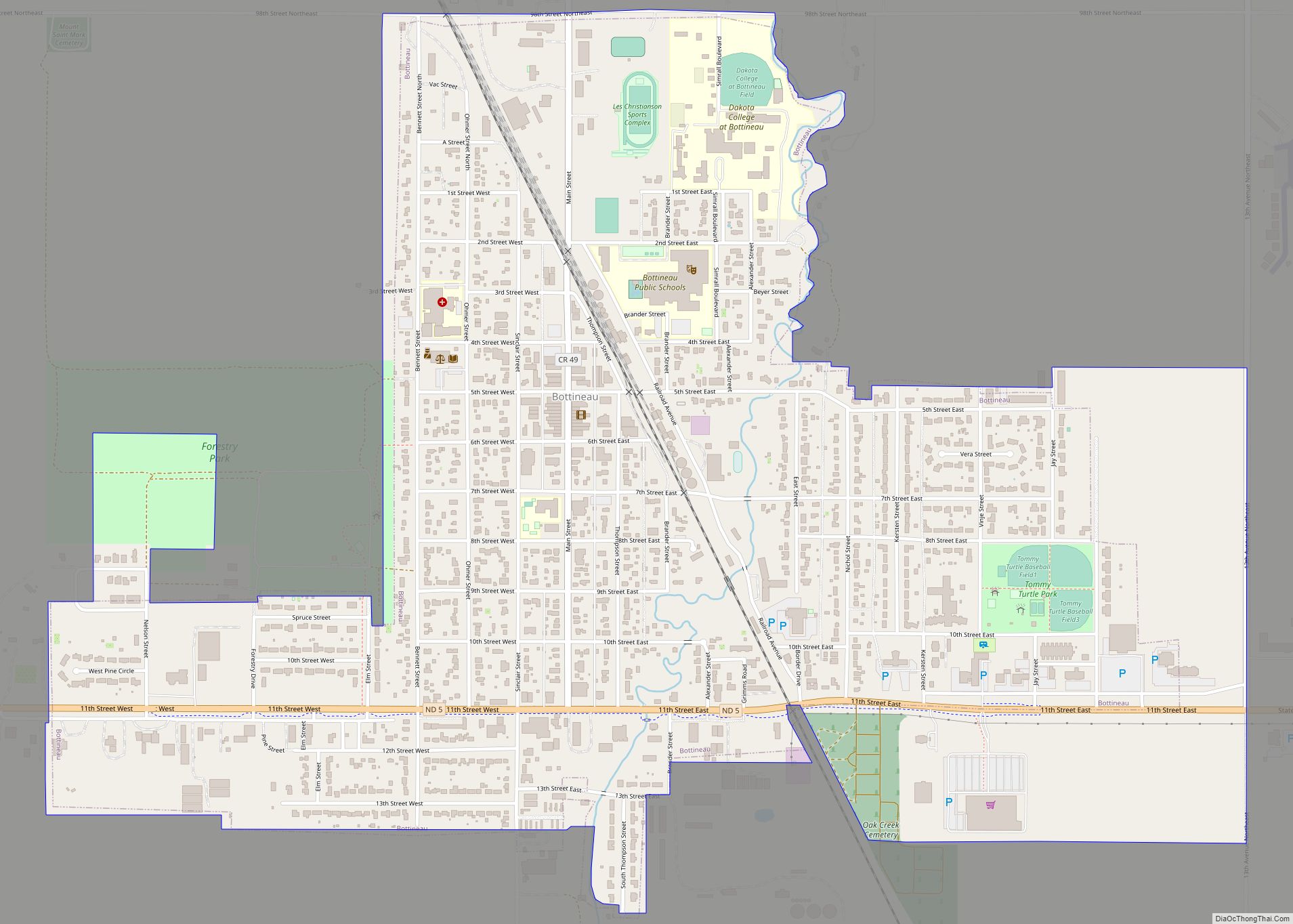 Map of Bottineau city