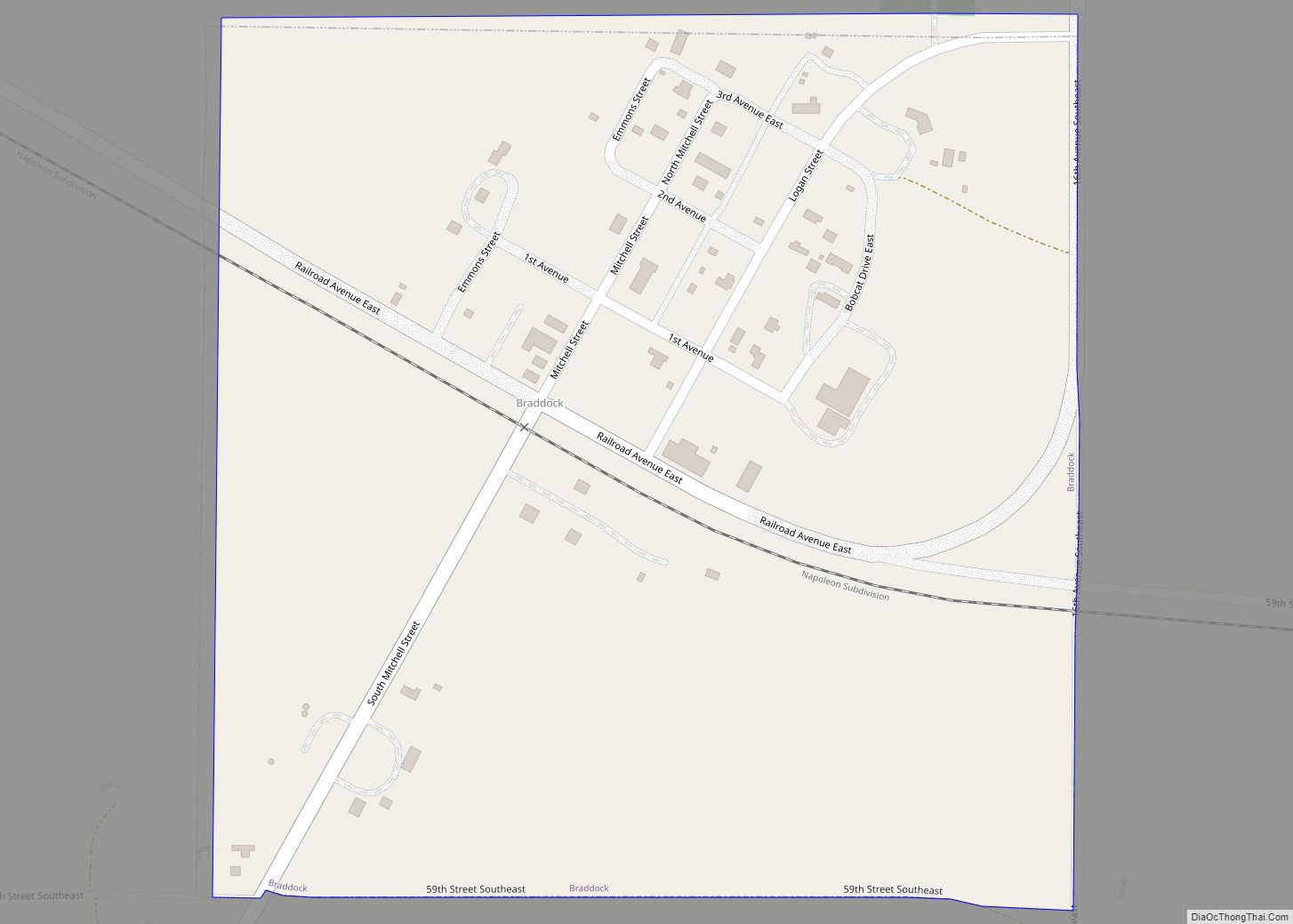 Map of Braddock city, North Dakota