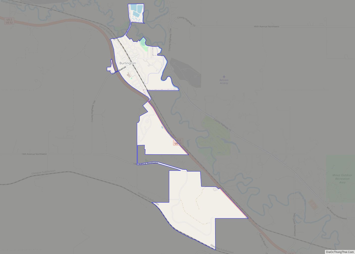 Map of Burlington city, North Dakota