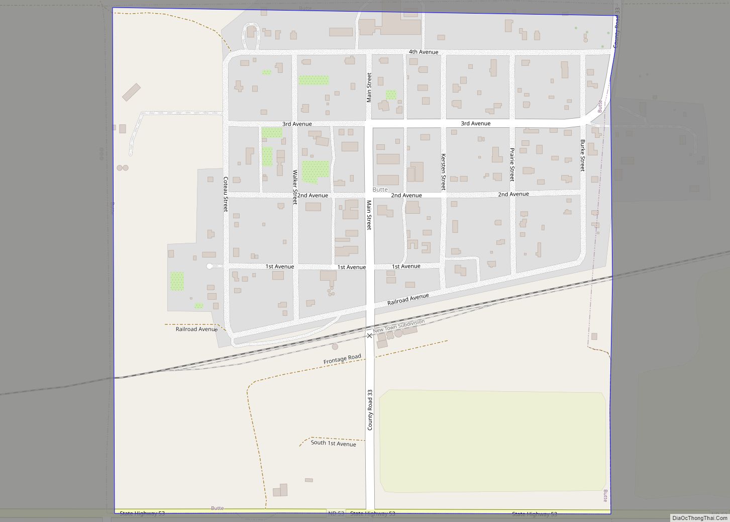 Map of Butte city, North Dakota