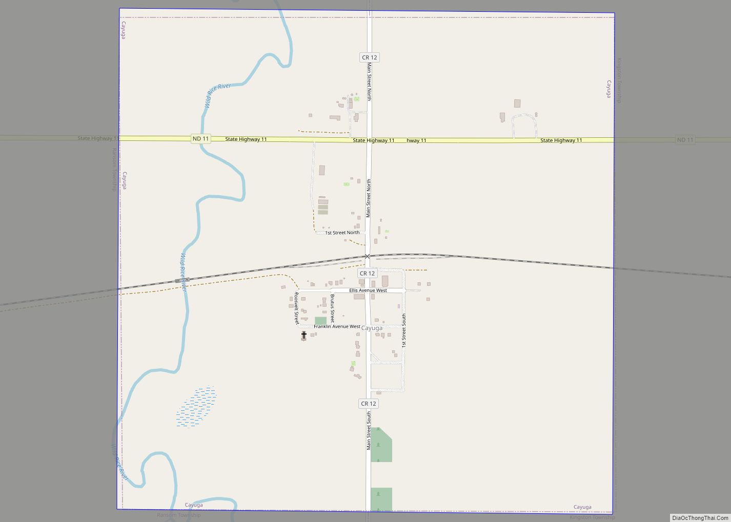 Map of Cayuga city, North Dakota