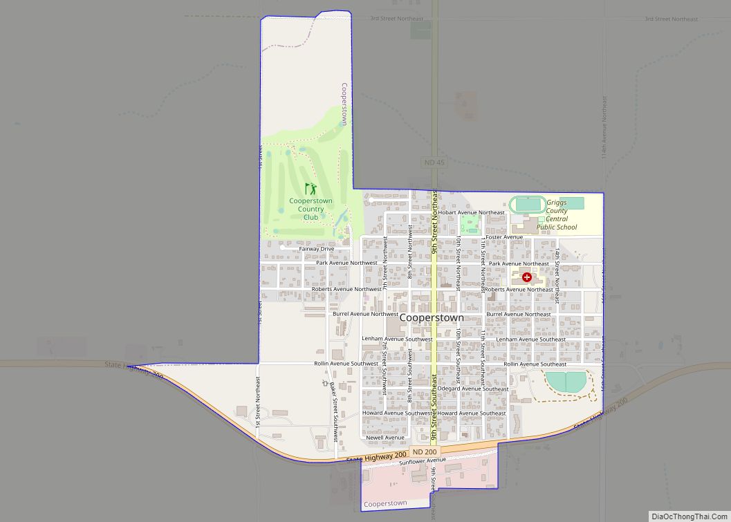 Map of Cooperstown city, North Dakota