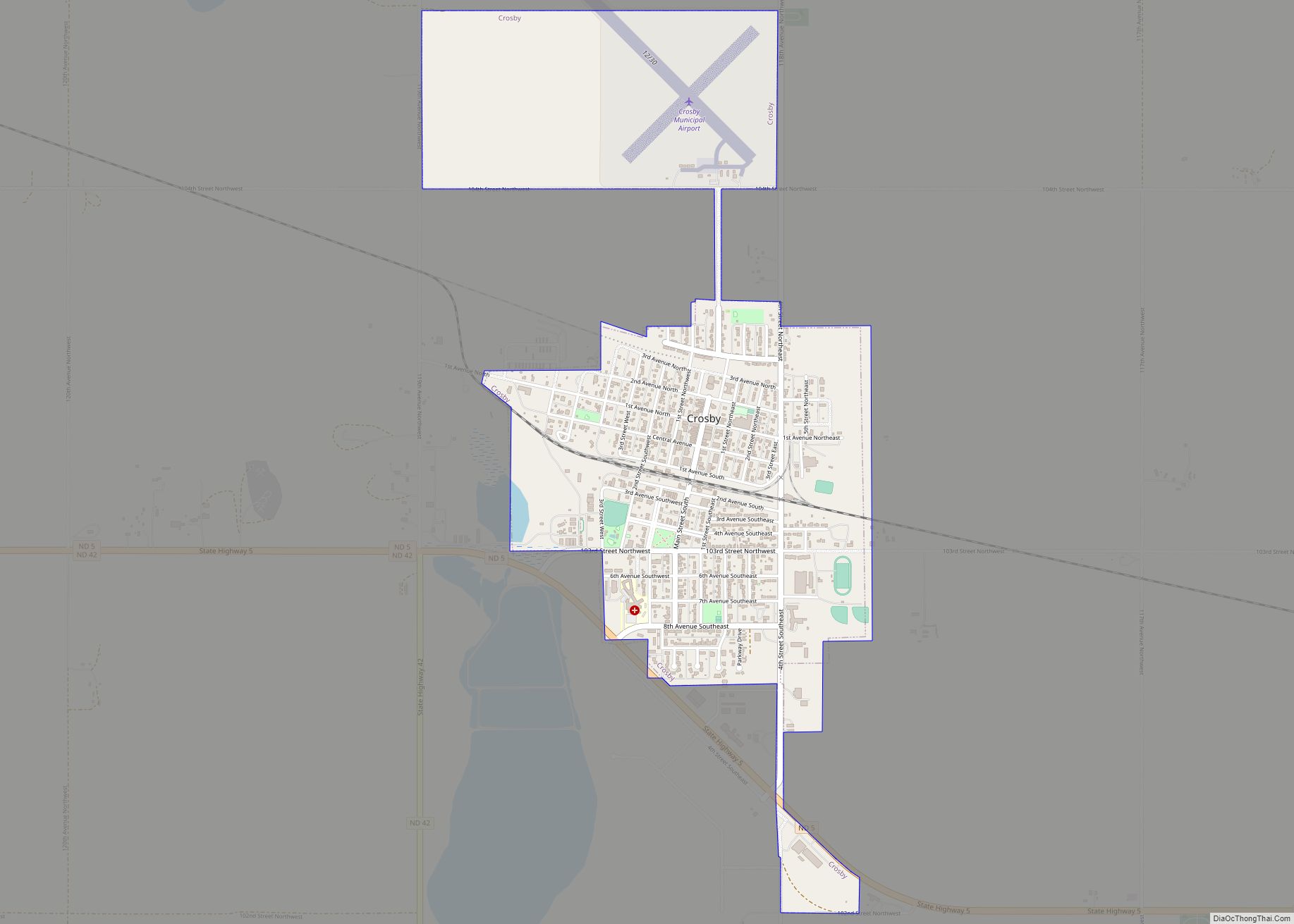 Map of Crosby city, North Dakota