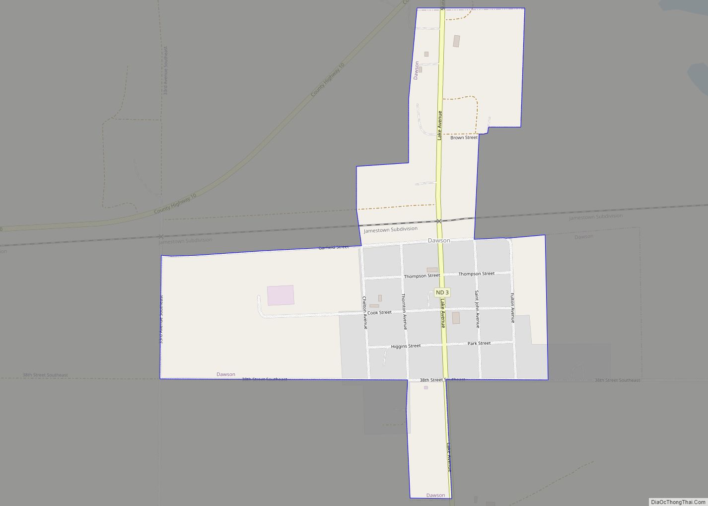 Map of Dawson city, North Dakota