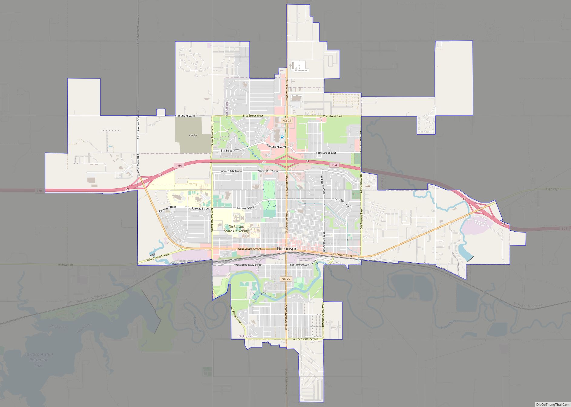 Map of Dickinson city, North Dakota