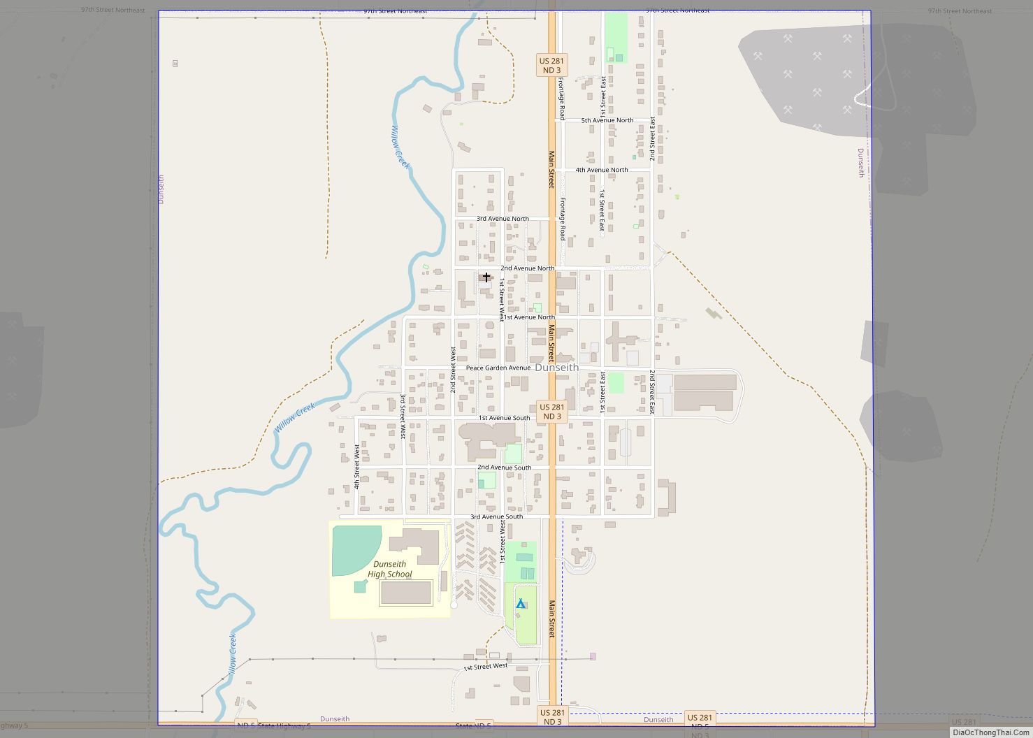 Map of Dunseith city