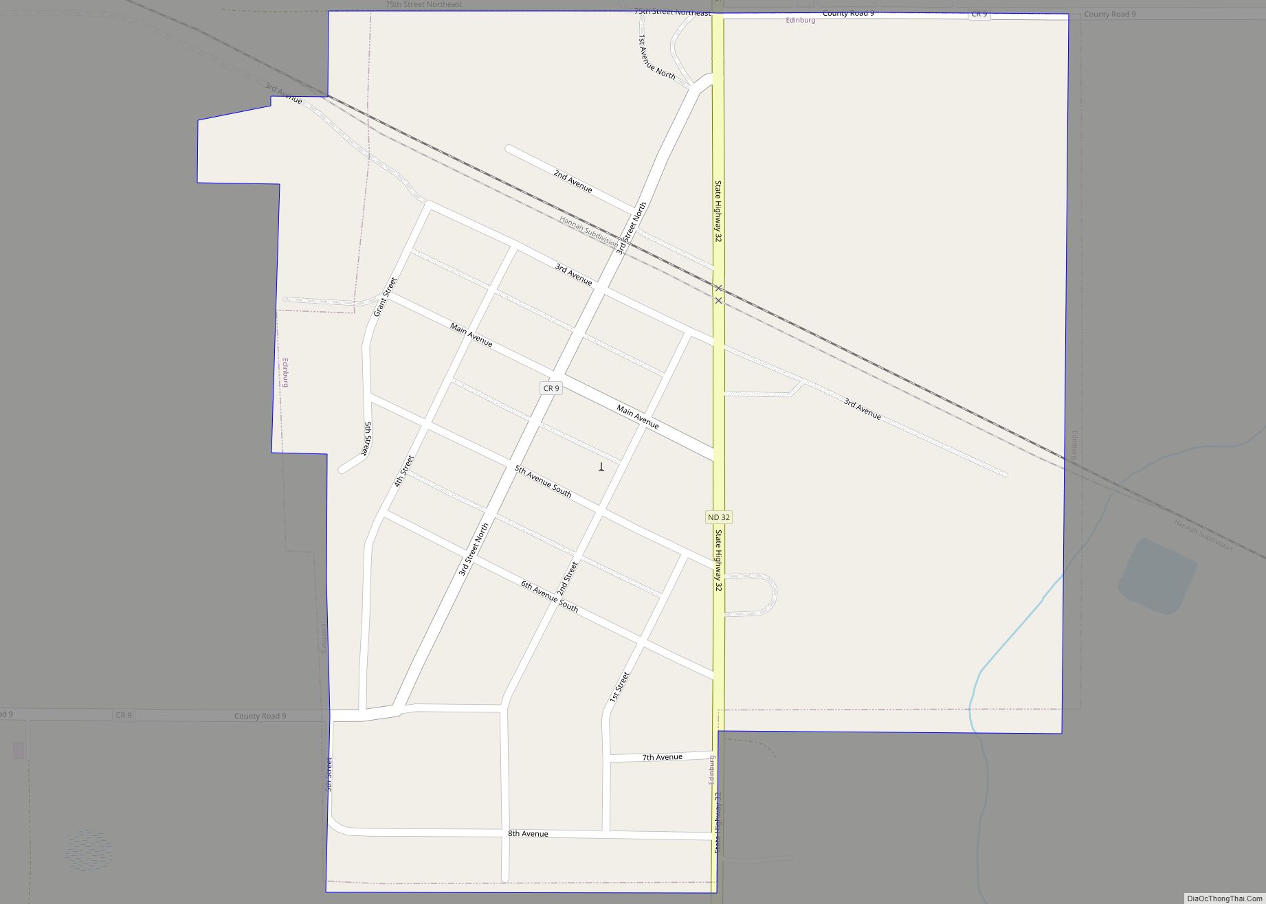 Map of Edinburg city, North Dakota