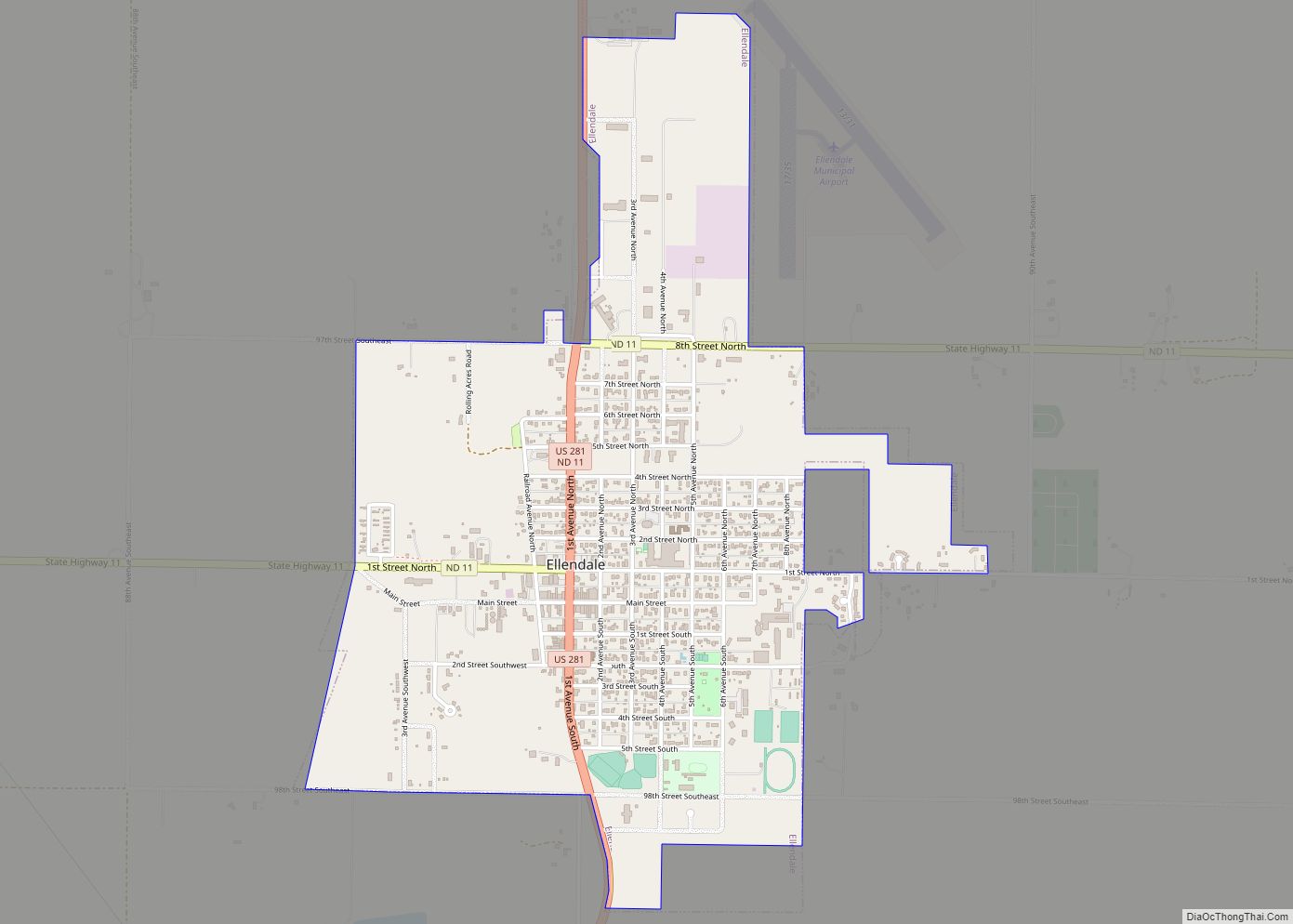 Map of Ellendale city, North Dakota