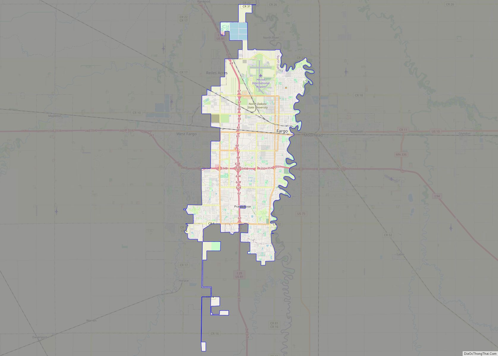 Map of Fargo city, North Dakota