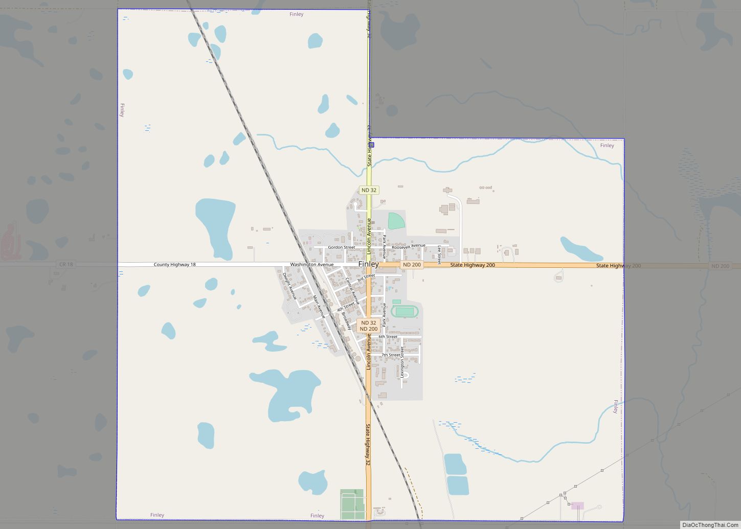 Map of Finley city, North Dakota