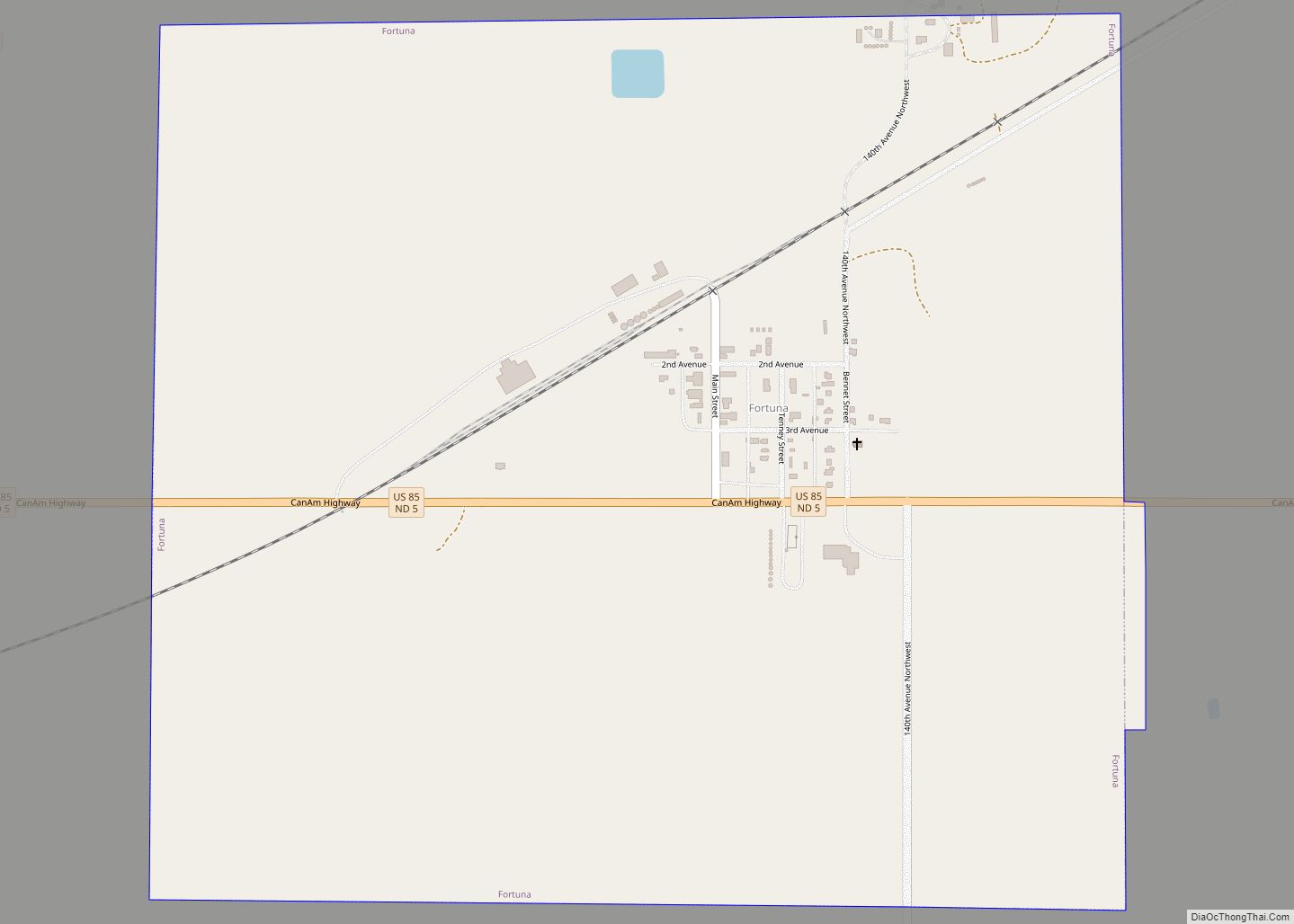 Map of Fortuna city, North Dakota