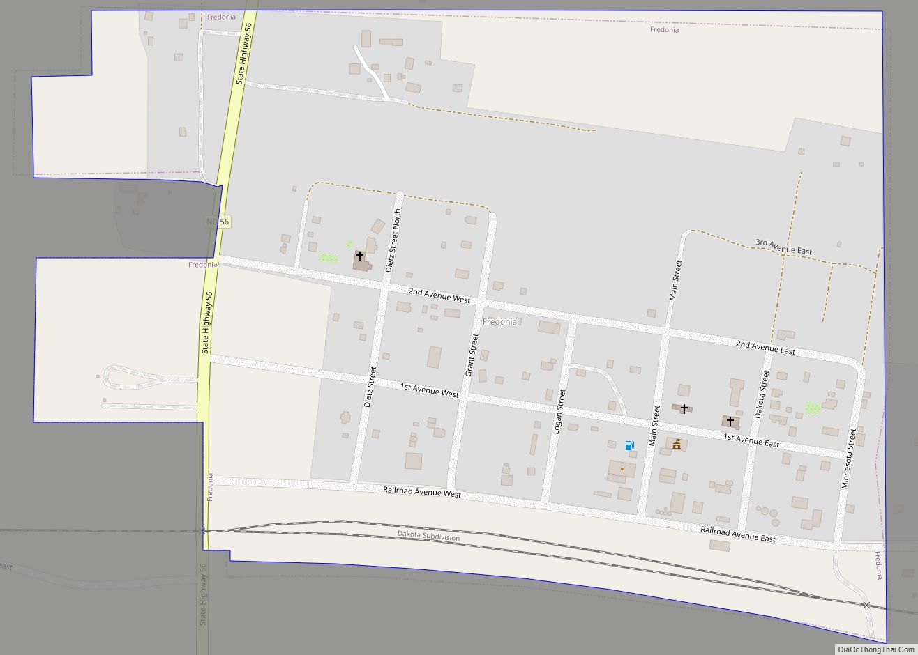 Map of Fredonia city, North Dakota