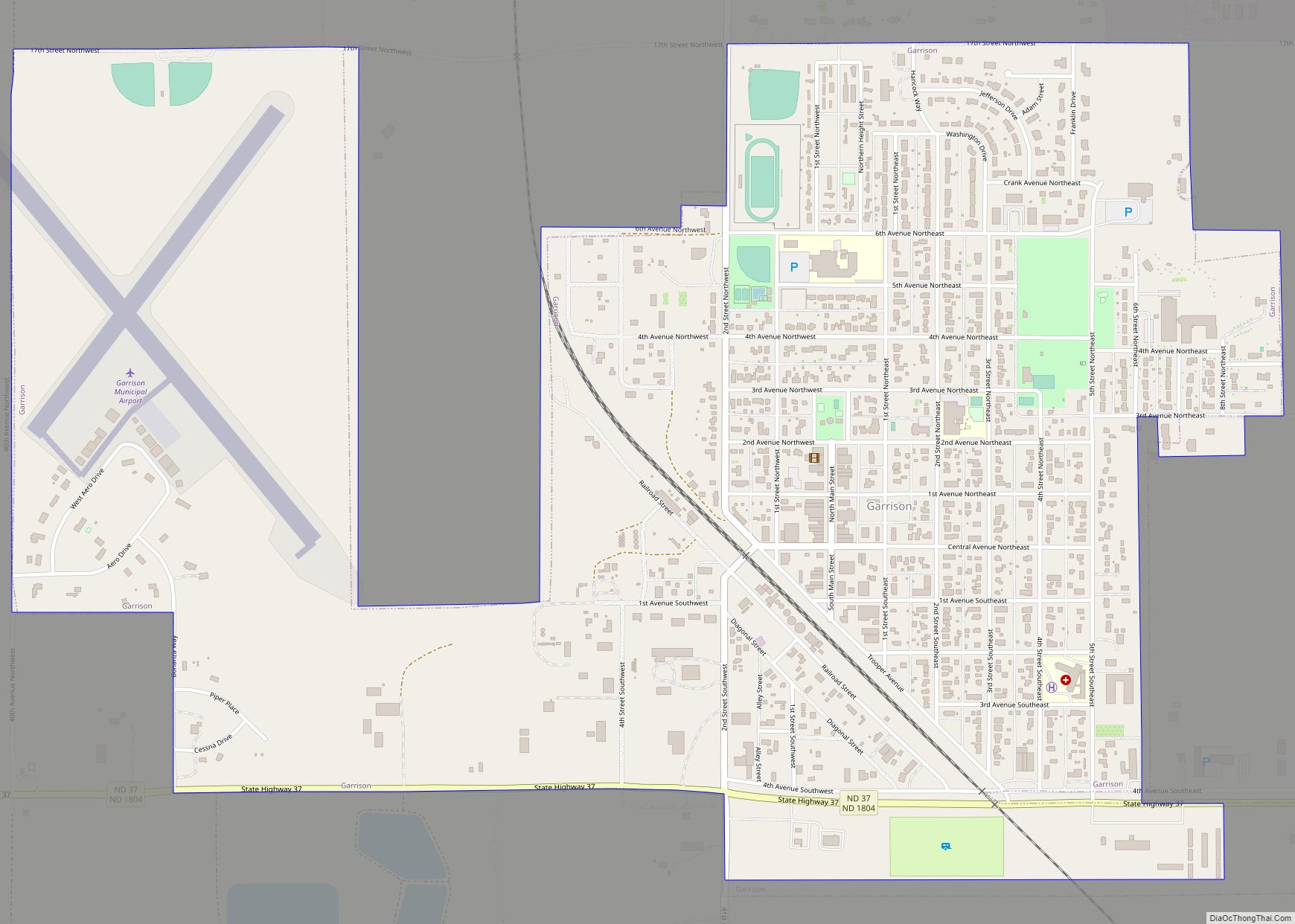 Map of Garrison city, North Dakota