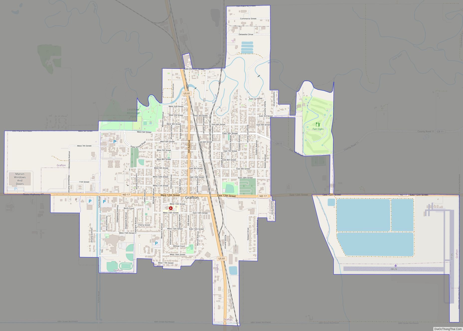 Map of Grafton city, North Dakota