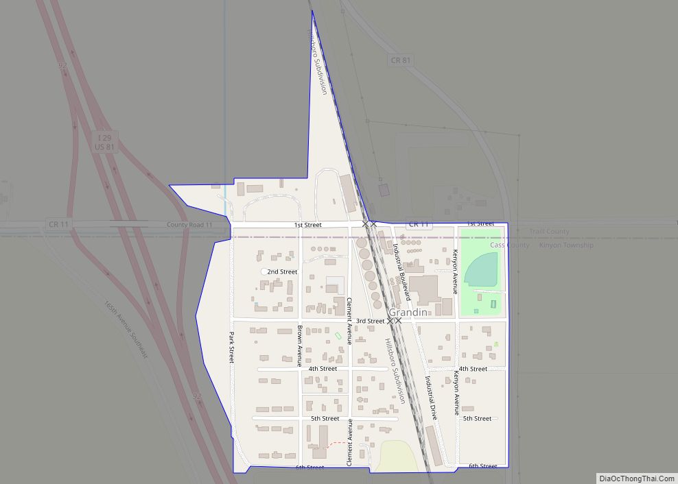 Map of Grandin city, North Dakota