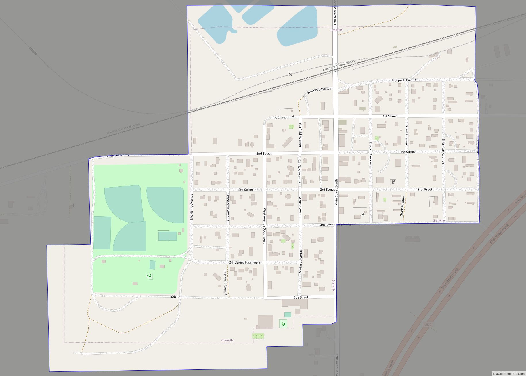 Map of Granville city, North Dakota