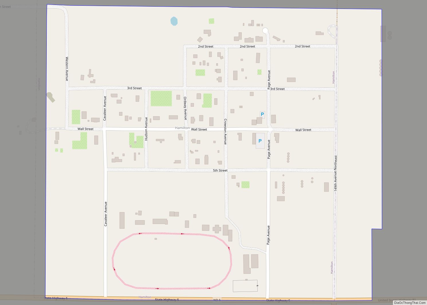 Map of Hamilton city, North Dakota