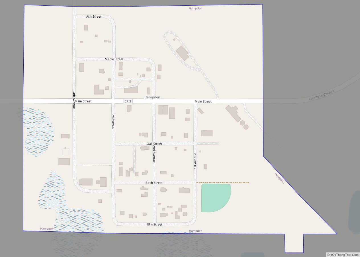 Map of Hampden city, North Dakota