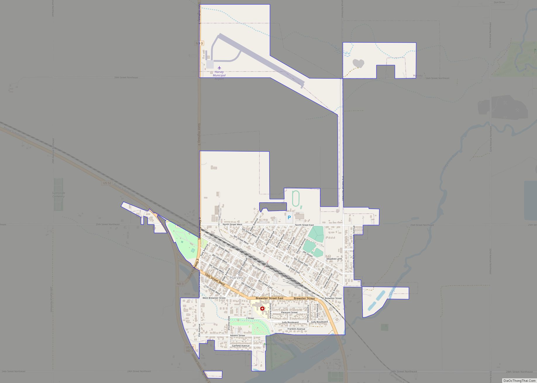 Map of Harvey city, North Dakota