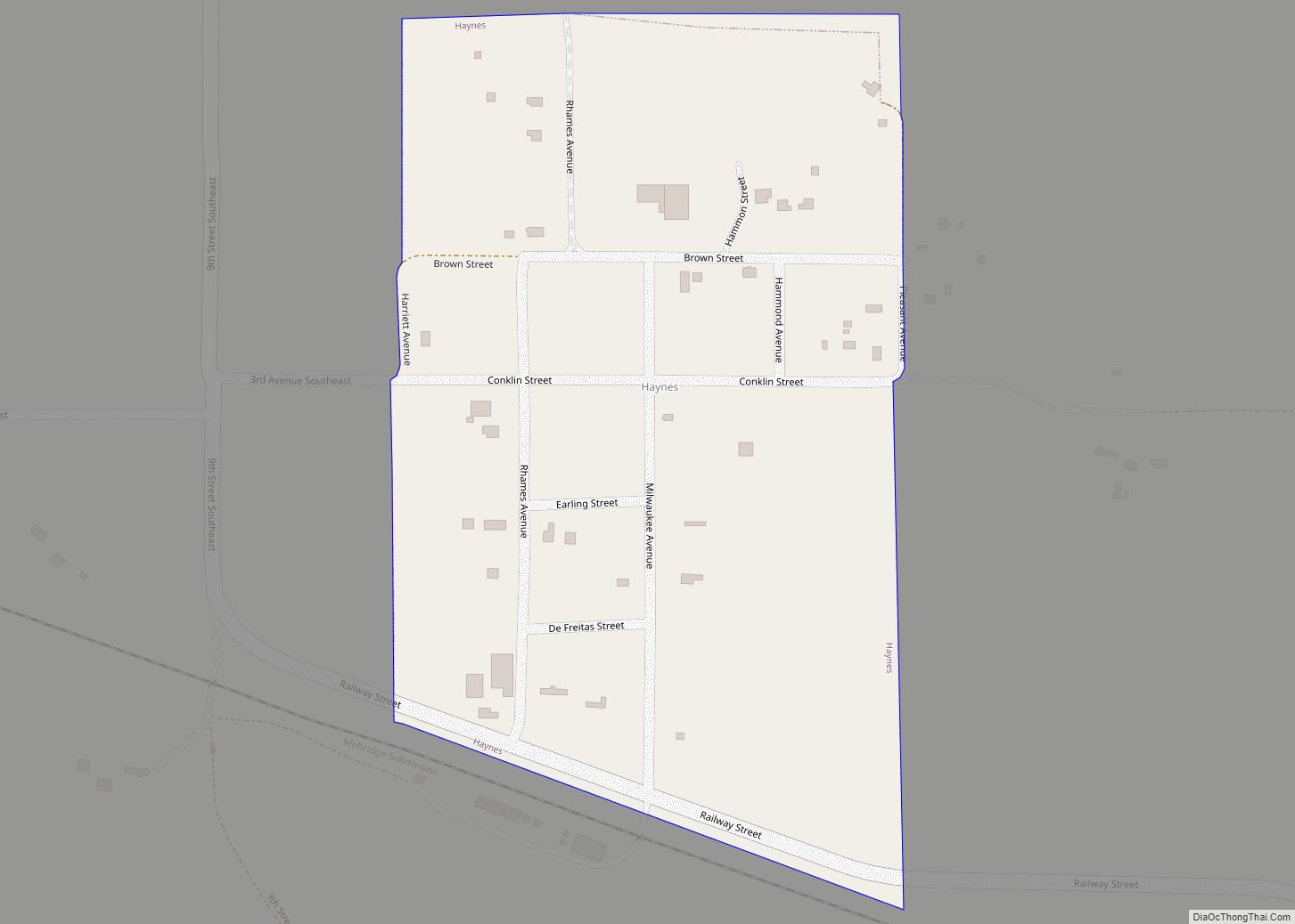 Map of Haynes city, North Dakota