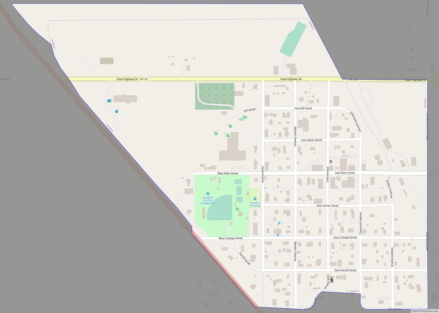 Map of Hazelton city, North Dakota