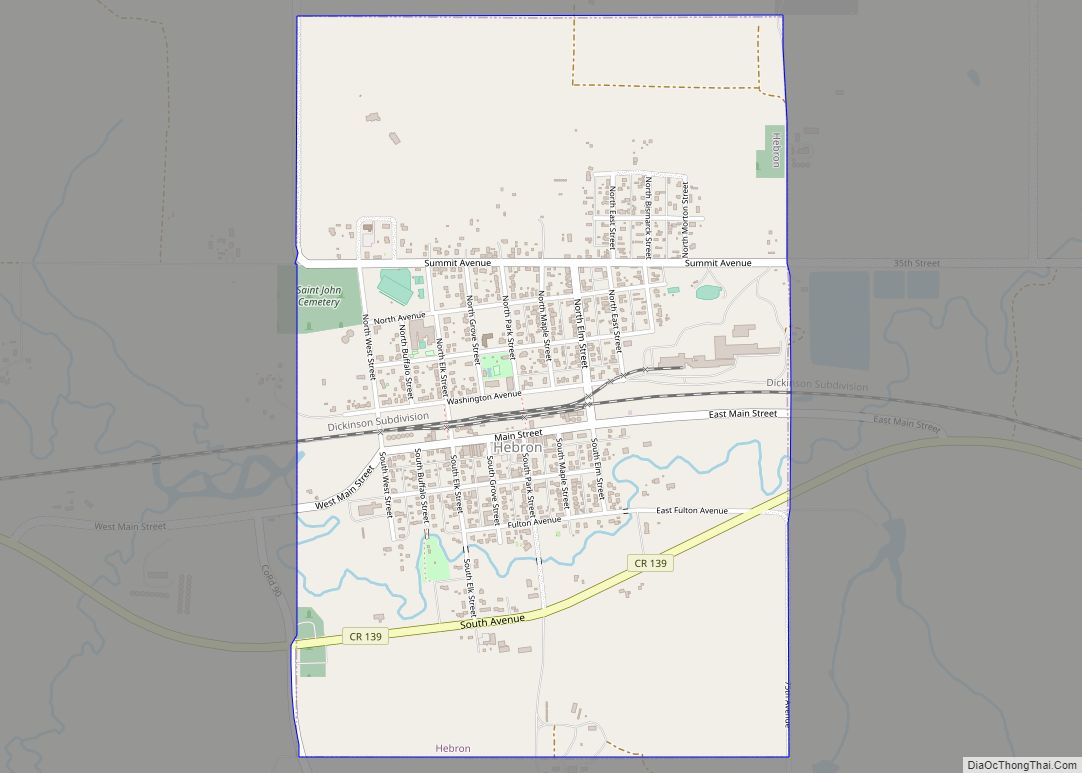 Map of Hebron city, North Dakota