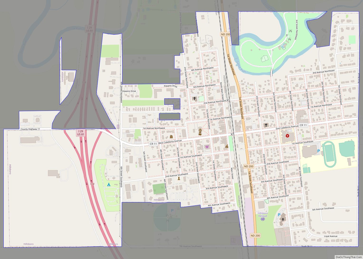 Map of Hillsboro city, North Dakota