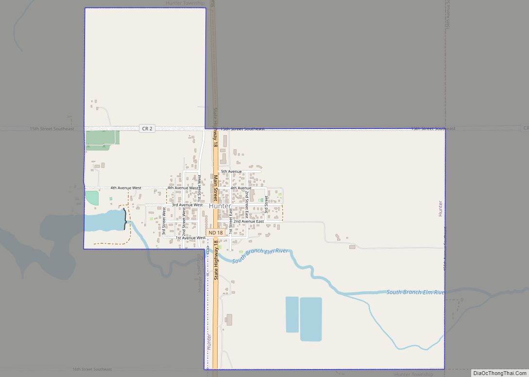 Map of Hunter city, North Dakota