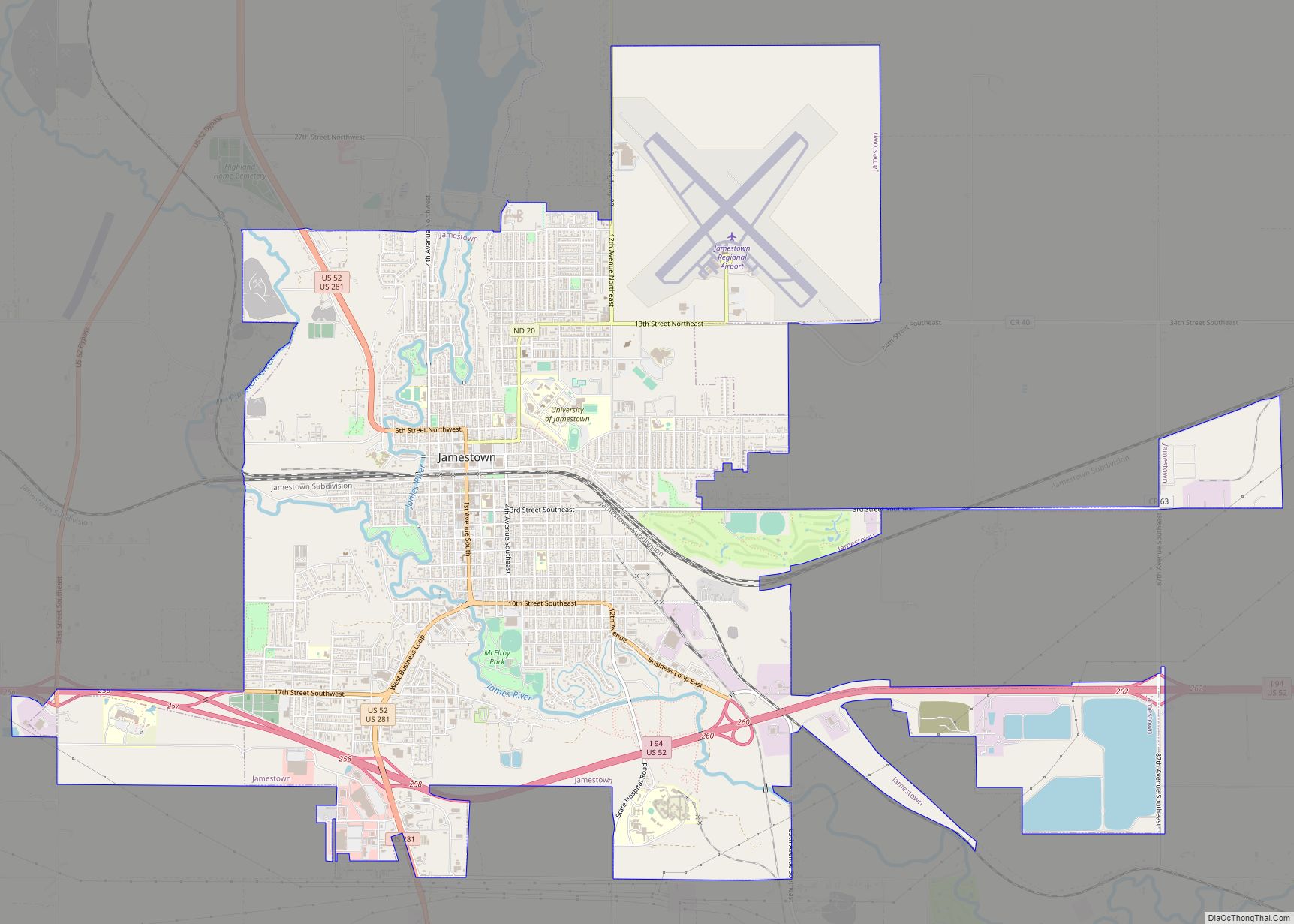 Map of Jamestown city, North Dakota