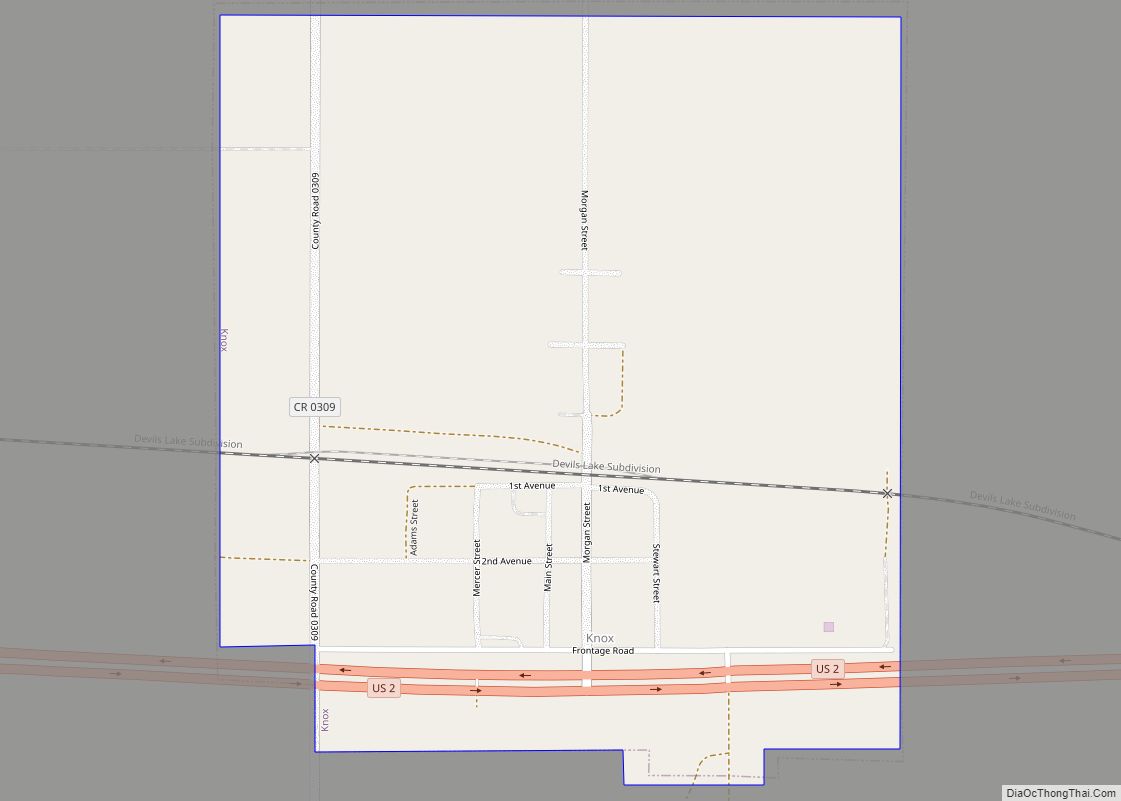 Map of Knox city, North Dakota