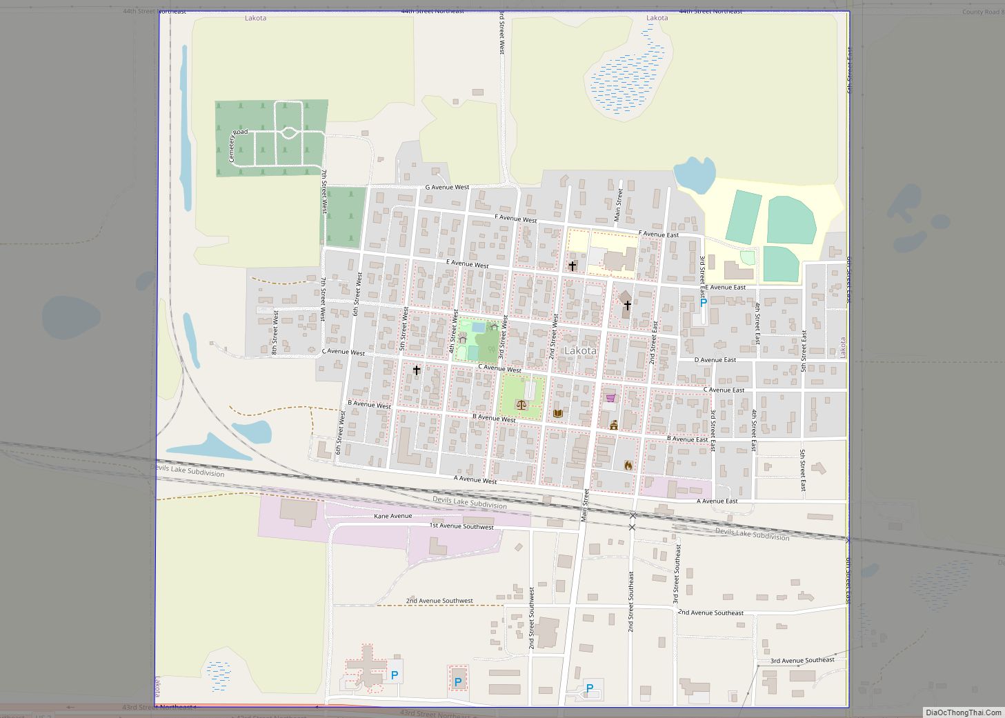 Map of Lakota city, North Dakota