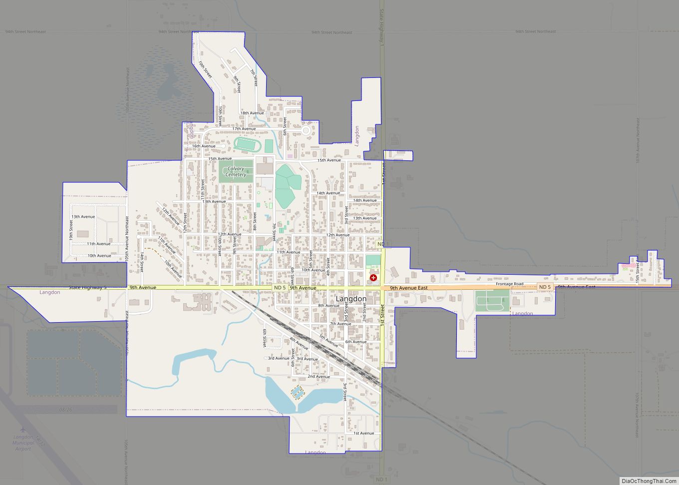 Map of Langdon city, North Dakota