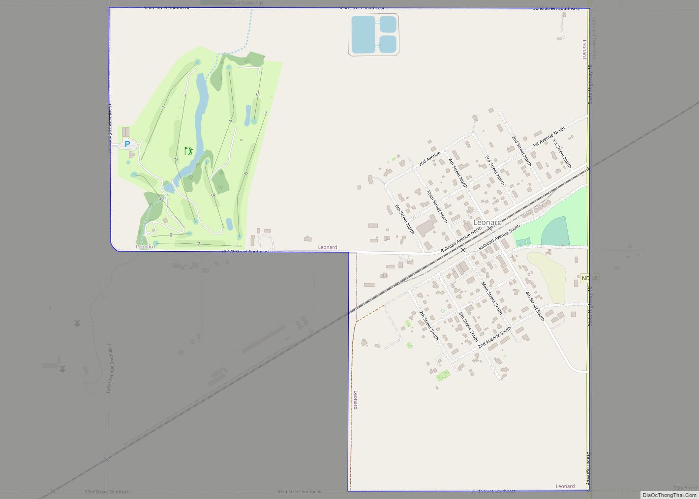 Map of Leonard city, North Dakota