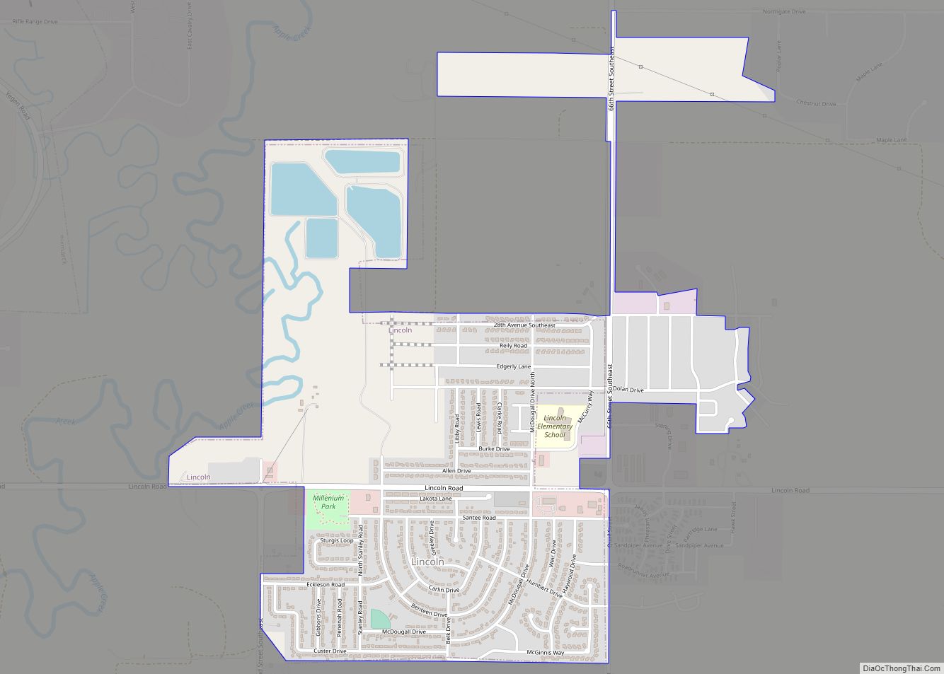 Map of Lincoln city, North Dakota