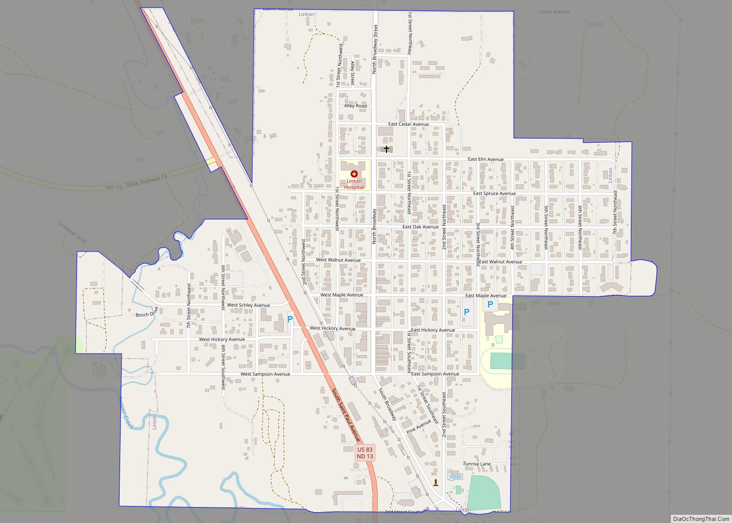 Map of Linton city, North Dakota